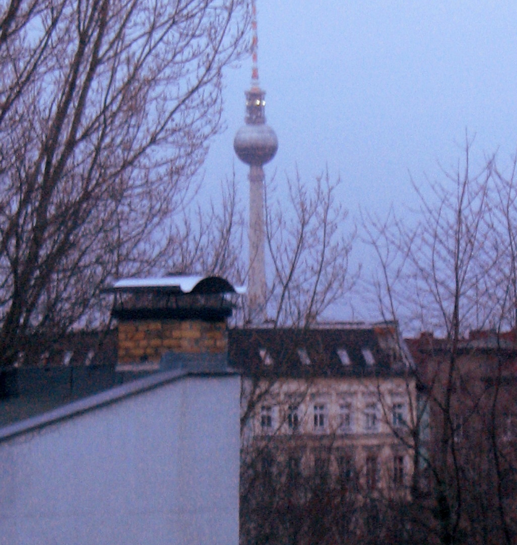 The TV Tower in Berlin, visible from the from Somatische Akademie Berlin which is located on the 5th floor.the