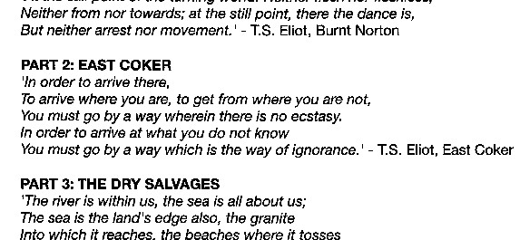 Scanned text of Elliots poem East coker in the audience hand-out for the performance