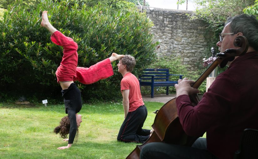 'In-between' performance on Saturday 25 May 2019 with Josephine Dyer, me - dancing and cellist Bruno Guastalla pictured, at the Turrill Sculpture Garden, Oxford. Thanks to photographer Karl Wallendszus